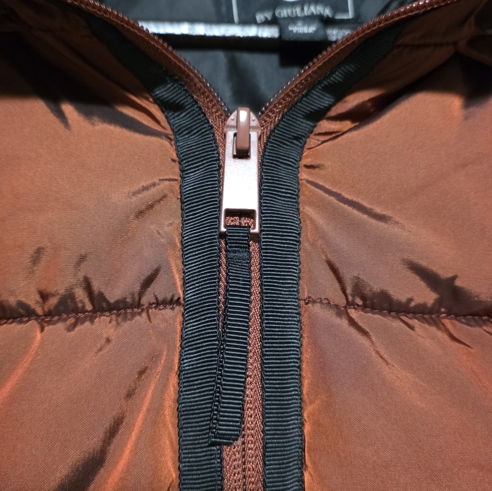 G by Guiliana Womens Puffer Jacket Zip Up Detachable Hoodie Copper Burnt Orange - Picture 7 of 15